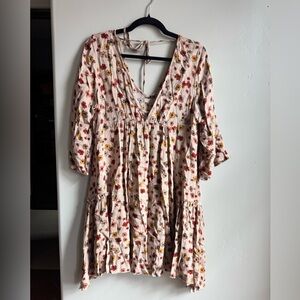 Millibon Floral Cottagecore Boho Mini Dress Tie Back Tiered Flowy Fairycore